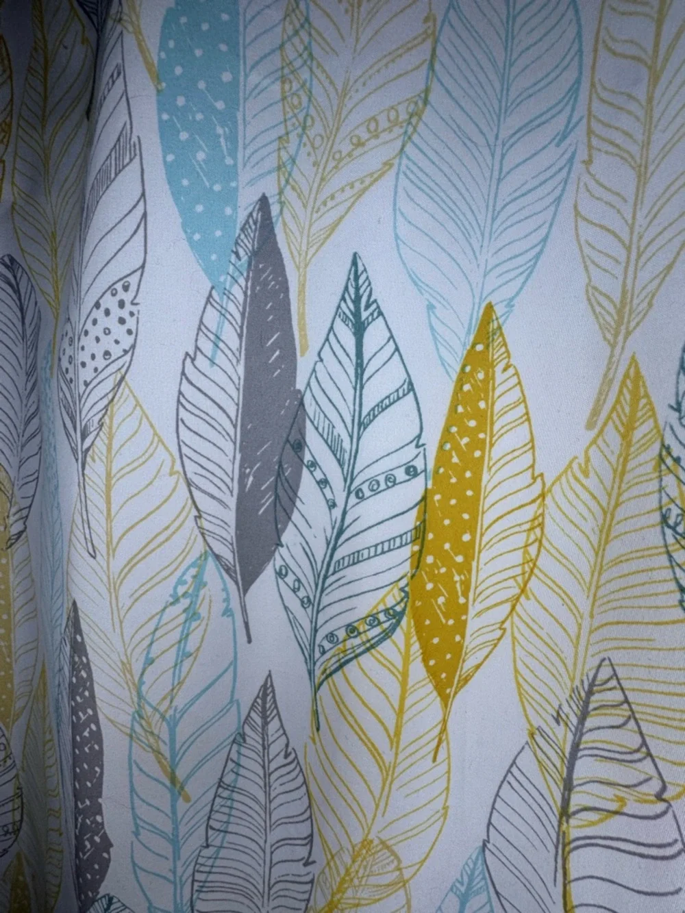 Feather Print Shower Curtain in Yellow, Teal & Gray